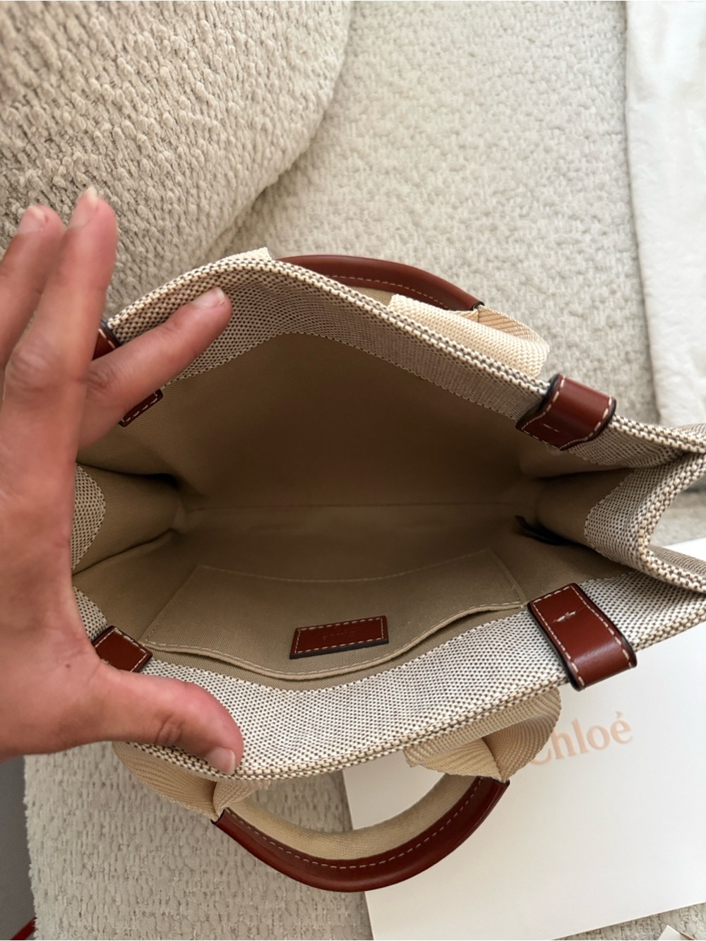 Chloé Beige Canvas and Brown Leather Logo Tote - Picture 5 of 10